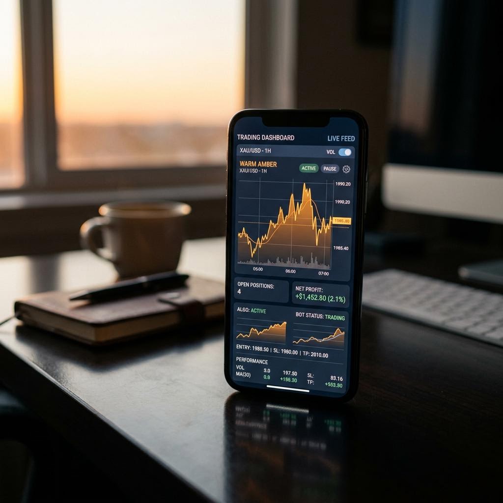 Tableau de bord de trading Zénitéri affiché sur smartphone moderne